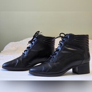 VTG Spectra Brazil Black Leather Lace-Up Witch Boots Pointed Toe Sz 9 Victorian